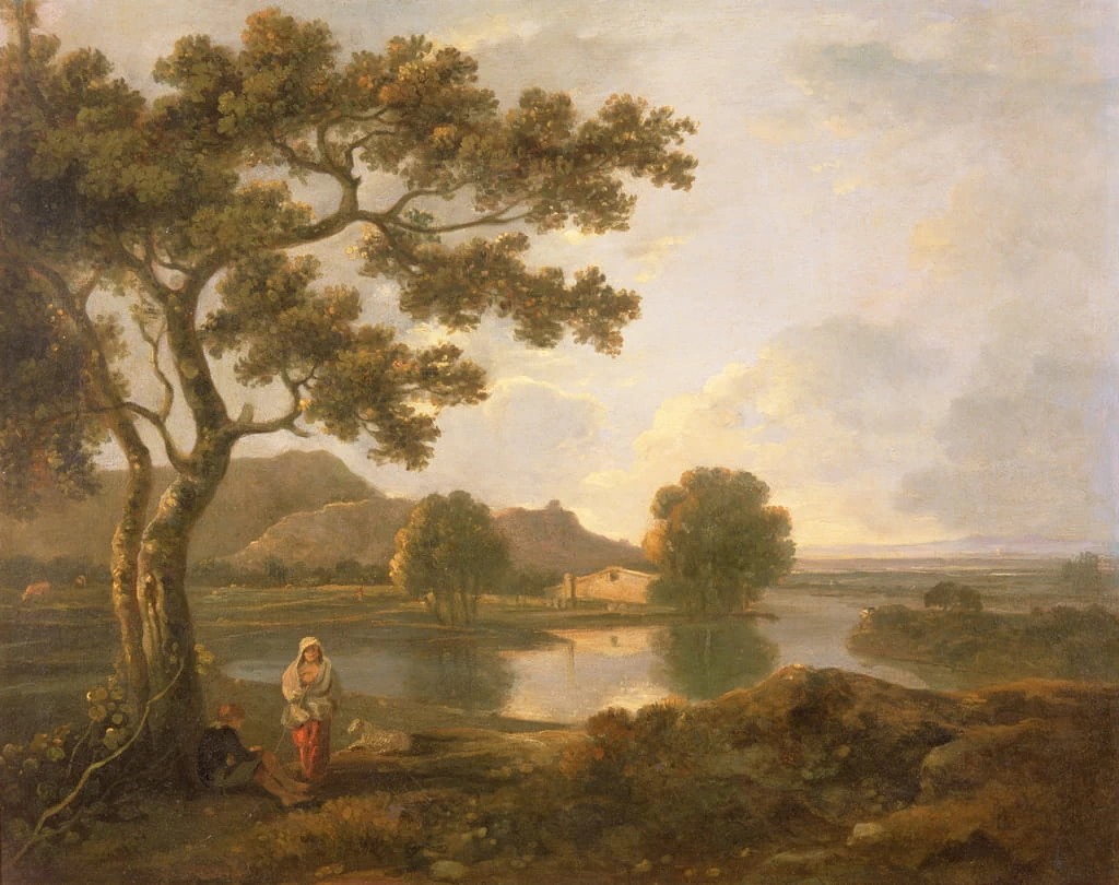 Scena i fiume con casa colonica - The Bowes Museum, Barnard Castle